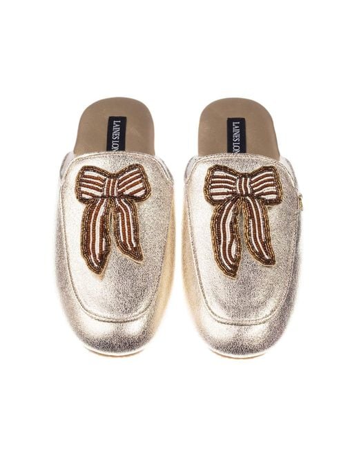 Laines London Natural Classic Mules With Stripe Bow Brooches