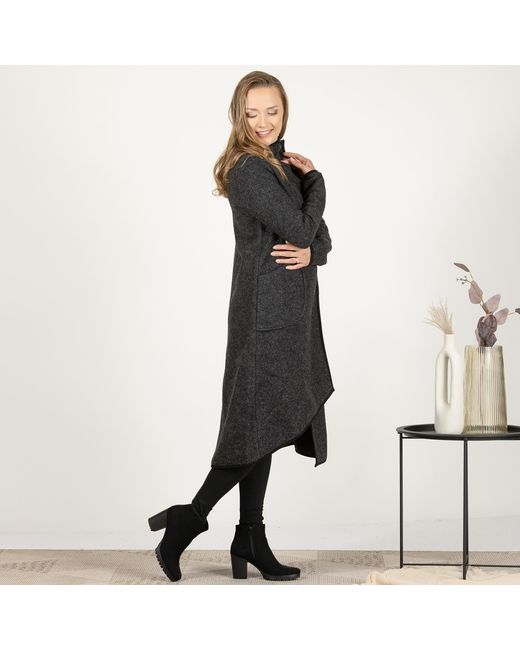 Nikka Place Black Asymmetrical Boiled Wool Cardigan With Buttons And High Neck