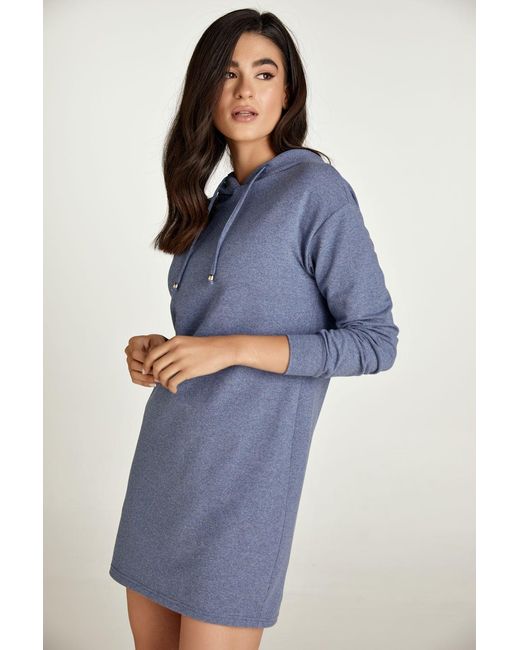 Conquista Blue Melange Hooded Mini Dress