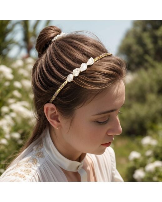 Farra Metallic Freshwater Pearls And Colorful Zricon Handcrafted Hair Band