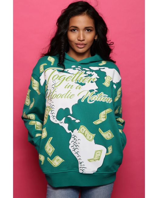 Miracles Manifester Green Manifestation Embroidered Hoodie With Rhinestone Design