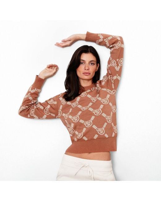 X Ilona Blue Brown Neutrals Graffiti Teddy Bear Cafe Cream Reversible Jacquard Knit Sweater