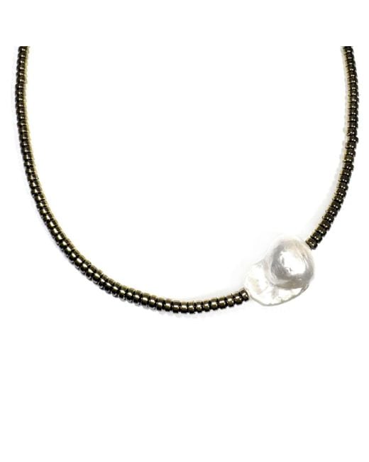Rachel Nathan Metallic Neutrals Mini Beaded: Pyrite & Baroque Pearl Necklace