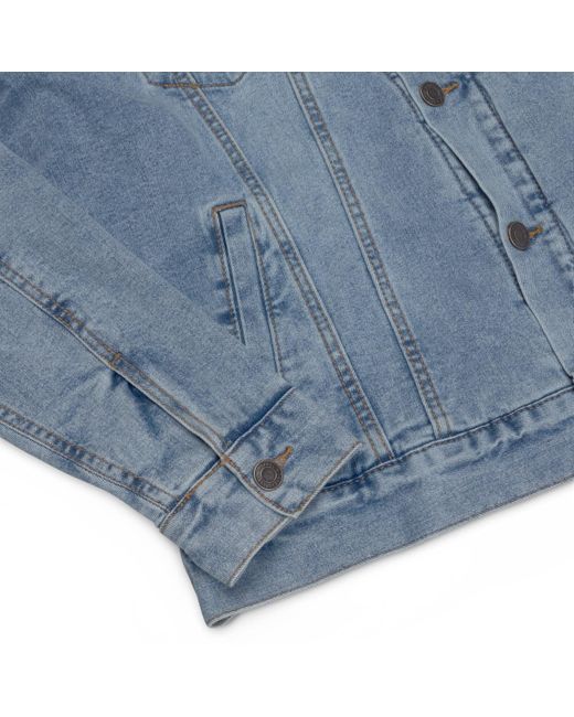 Anchor and Crew Blue Light Denim Explore Co. Sherpa Denim Embroidered Jacket