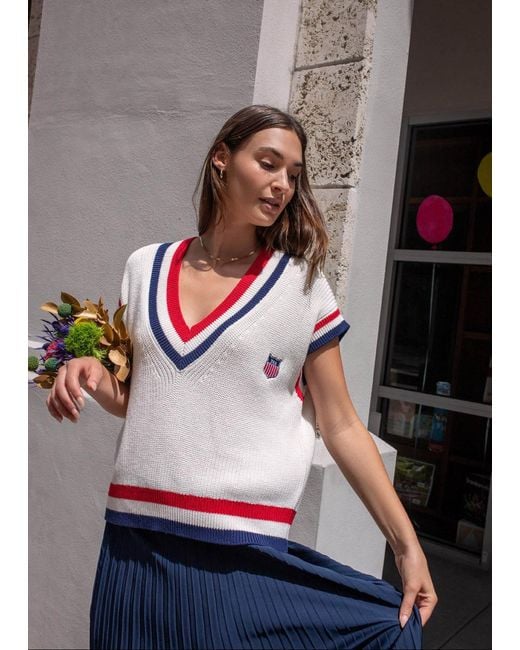 Ellsworth & Ivey White American Shield Retro Sweater Vest