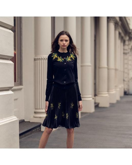 Roch Perel Black Winter Flower Print Pleated Skirt