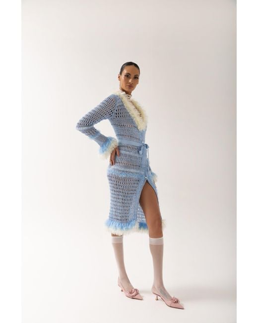 Andreeva Blue Baby Rose Handmade Knit Dress-Cardigan