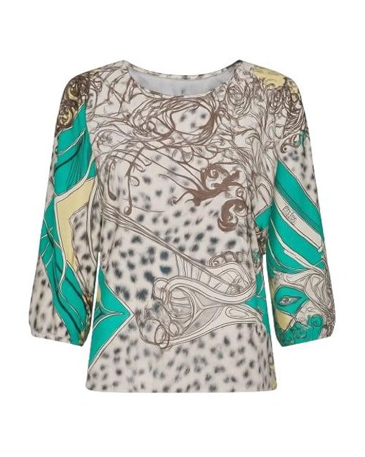 Conquista Multicolor Print Top With Bishop Sleeves