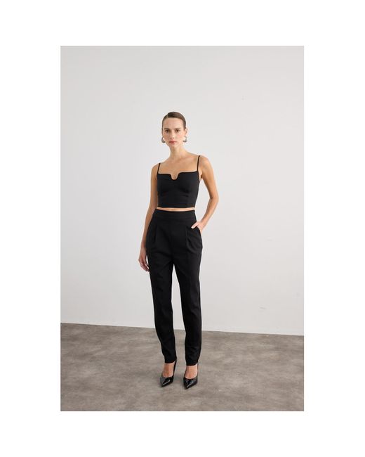 Rue Les Createurs Black 'High Waist Front Pleated Trousers