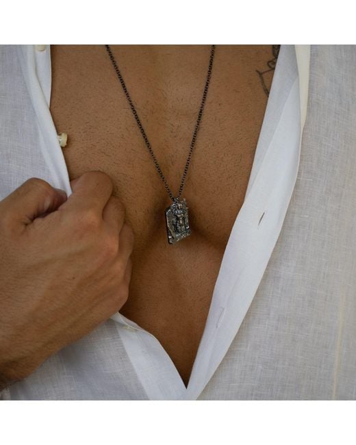 Ebru Jewelry Black Santa Muerte Sterling Necklace for men