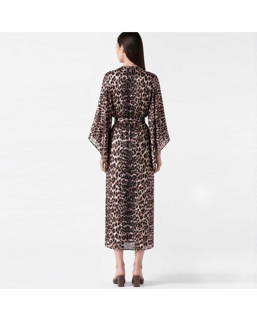 LOVEIST STORE Brown Leopard Print Silky Satin Kimono