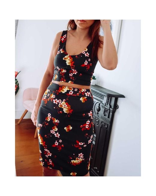 Sophie Cameron Davies Black Floral Jersey Skirt