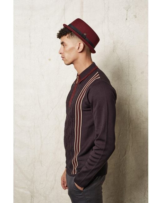 Dasmarca Hats Red Jack Vino Burgundy Felt Skimpy Brim Short Brim Rude Boy Mod Style Porkpie Hat for men