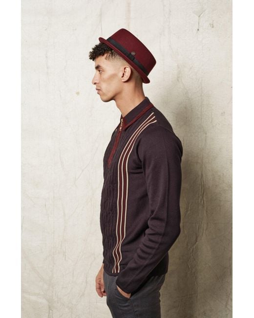 Dasmarca Hats Red Jack Vino Burgundy Felt Skimpy Brim Short Brim Rude Boy Mod Style Porkpie Hat for men