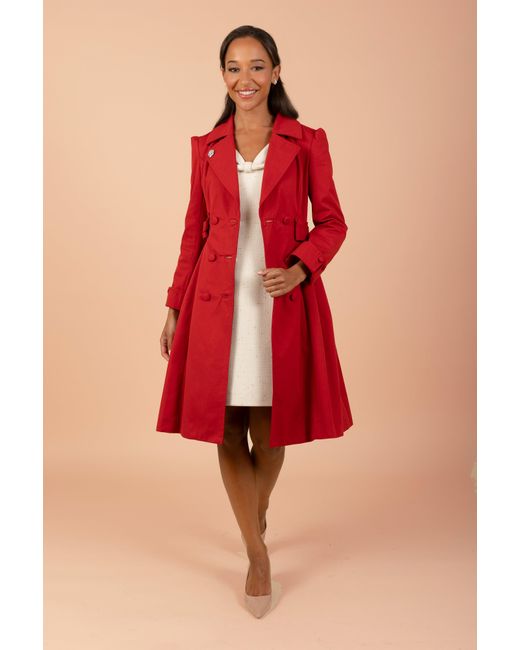 Santinni Red Bergman Cotton Gaberdine Dress Trench Coat
