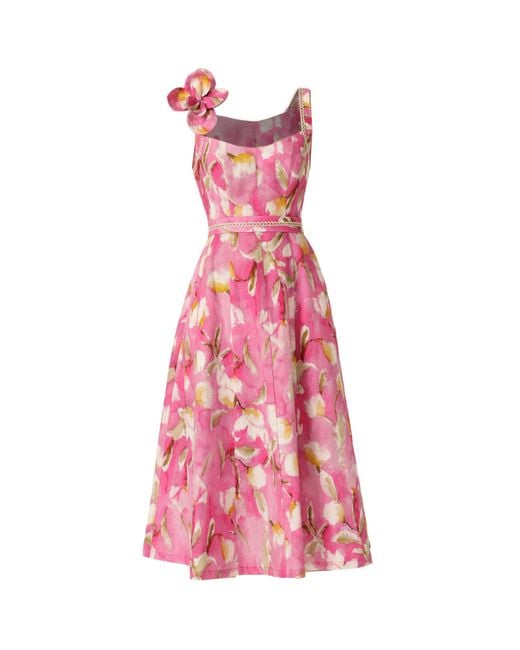 SACHA DRAKE Pink Tulip Rose Midi Dress