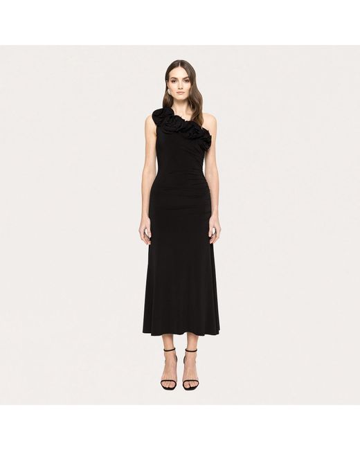 Nissa Black Floral-Detail Midi Dress