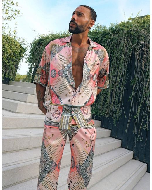 Hustle Pink Scar City Satin-Shirt for men