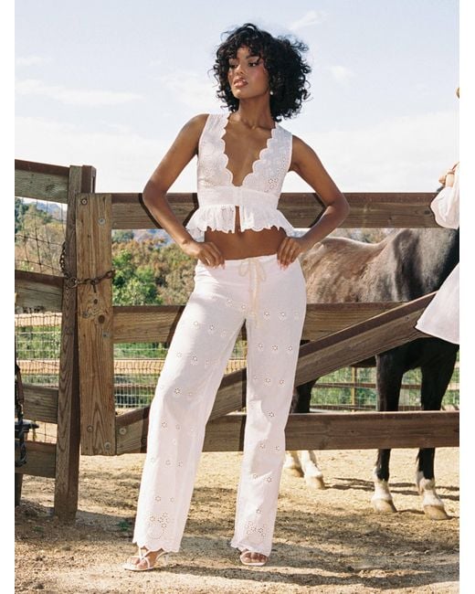 Miss Circle New York White Raia Eyelet Wave Trim Crop Vest Top