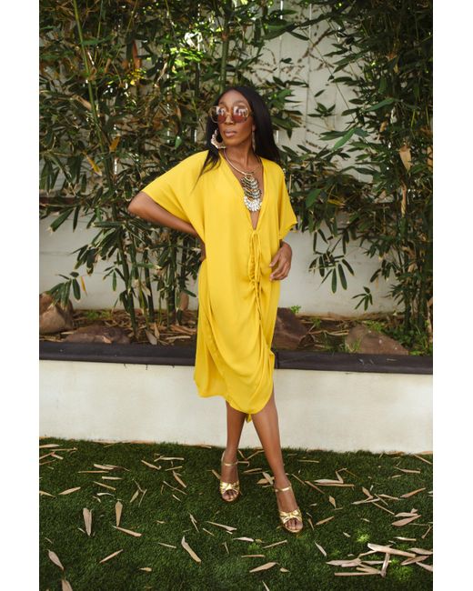 Jennafer Grace Yellow Actius Caftan Kaftan Dress