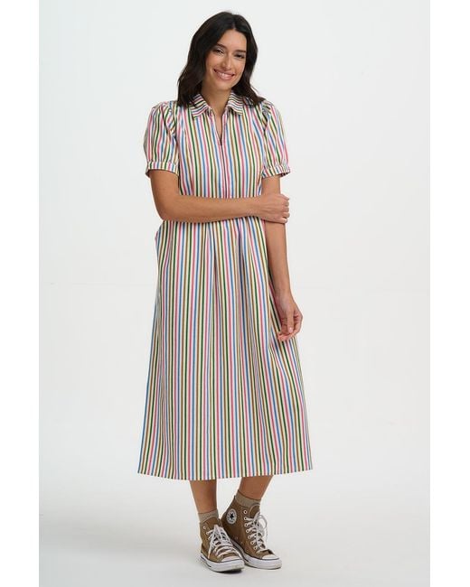 Sugarhill White Gillian Midi Smock Dress Multi, Colourful Canvas Stripe