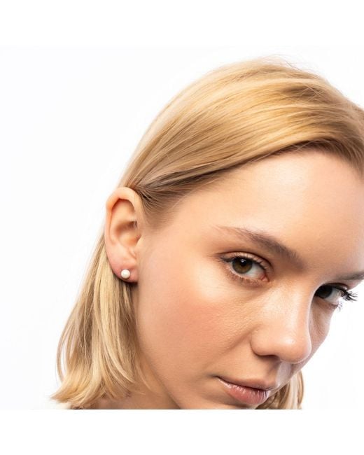 Spero London Metallic 9Ct Solid Pearl Stud Earrings