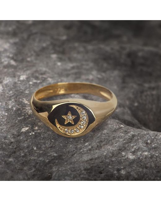 The Jewellery Store London Metallic Round Celestial Signet Ring With Cz