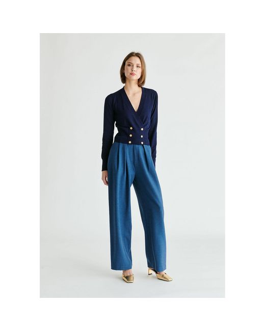 Paisie Blue Belted Wide Leg Trousers With Box Pleats