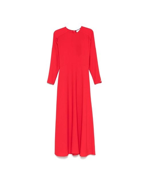 Nissa Red A-Line Crepe Mid Dress