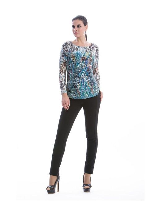Conquista Blue Patterned Long Sleeve Top