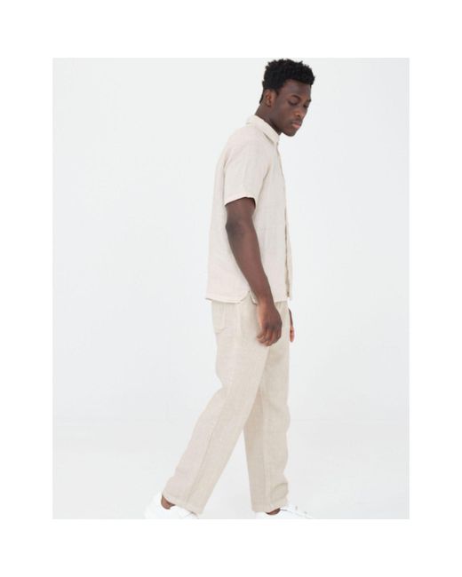 Haris Cotton Natural Neutrals Linen Pants With Elastic Waistband And Back Pockets Beach Sand for men