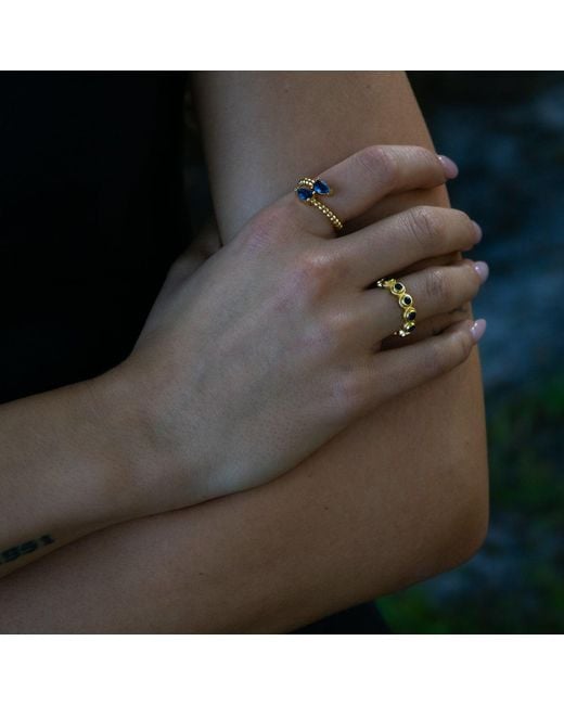 Ebru Jewelry Metallic Royal Sapphire Adjustable Plated Stackable Ring