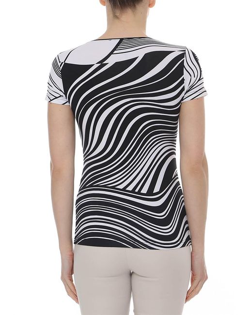 Conquista Black Round Neck Print Top