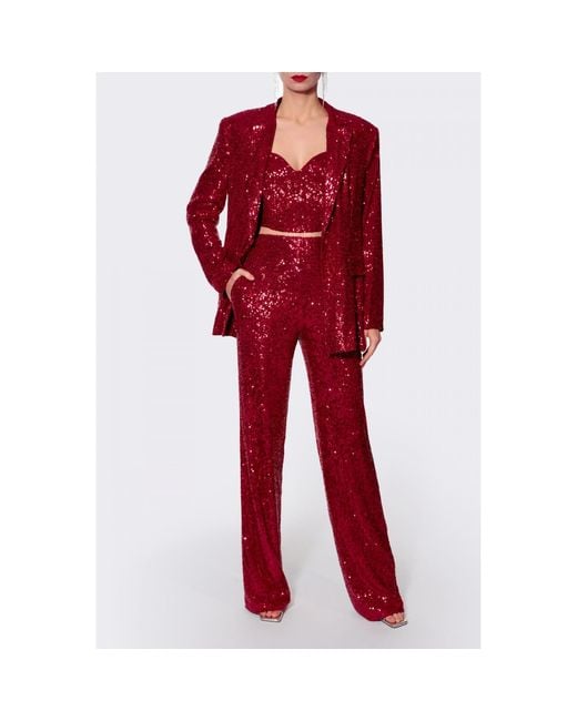 AGGI by HALEWSKI Red Luca Brilliant Ruby High Waist Sequin Pants