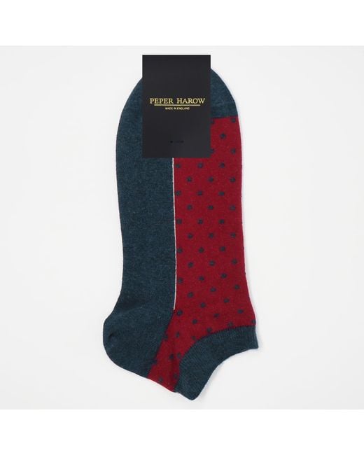 Peper Harow - Made in England Blue Cube & Polka Denim Trainer Socks Bundle for men