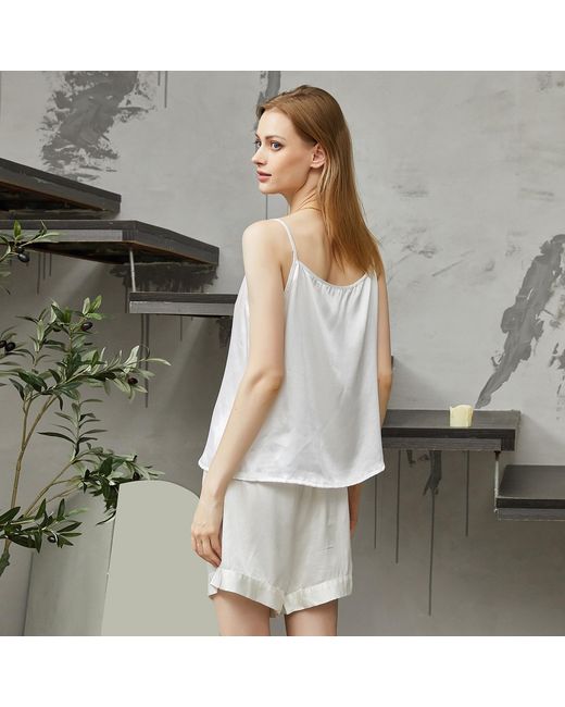Soft Strokes Silk White Pure Mulberry Silk Camisole With Adjustable Straps