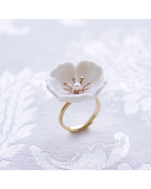 POPORCELAIN White Snow Porcelain Plum Blossom Ring