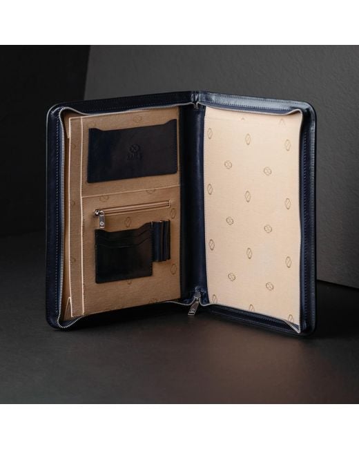 Time Resistance Blue Leather Documents Folder Organizer