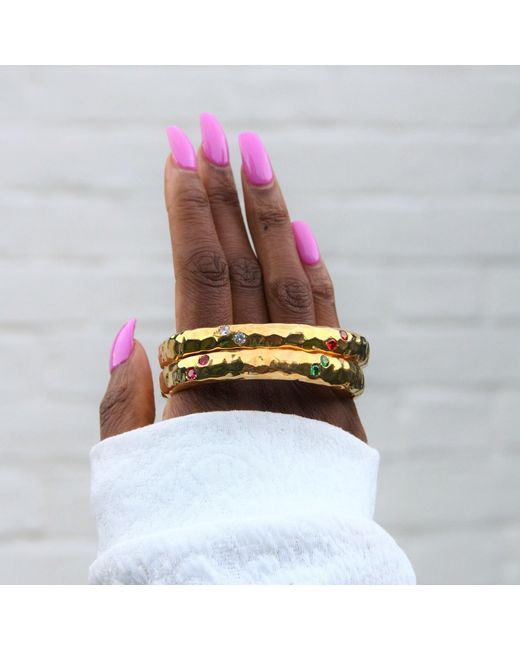 YAA YAA LONDON Metallic Rainbow Jewel Gold Textured Bangle