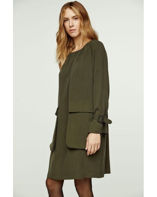 Conquista Green Neutrals Khaki Pocket Detail Tencel Dress