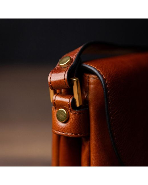 Time Resistance Brown Cognac Leather Cross Body Bag For