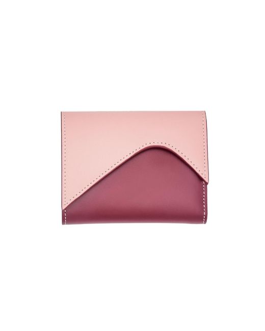 Absurde Pink Mountain And Burgundy Leather Trifold Wallet