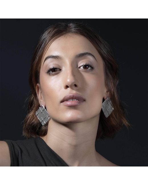German Kabirski Metallic Takhi Lightweight Sterling & Titanium Mesh Earrings With Natural Ruby