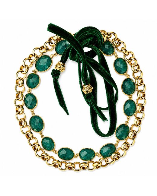 Persia Dona Jewelry Green Raw Emerald X Vintage Chain Necklace