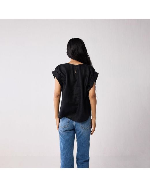 REISTOR Black Hemp Top With Gathered Sleeve Detail