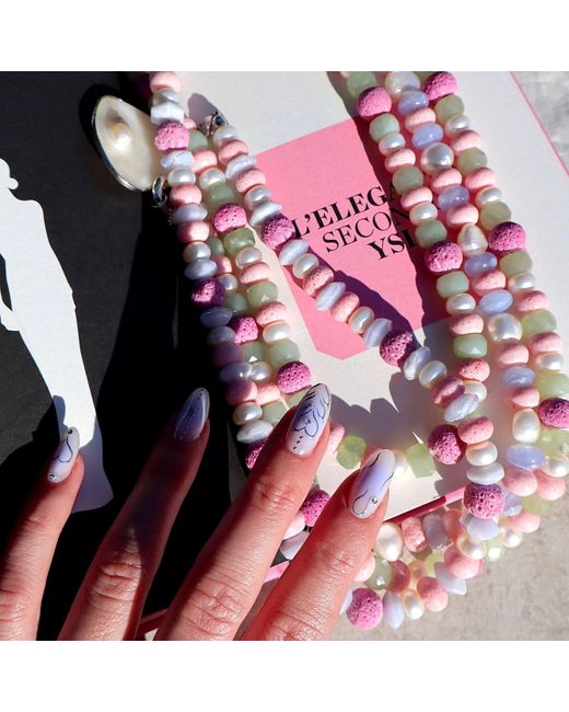 Mineralgems•Studio Pink Candy Necklace With Coral, Chalcedony, And Pearls
