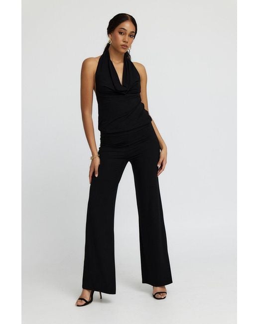 Why Mary Black Diana Cowl Halter Neck Jumpsuit