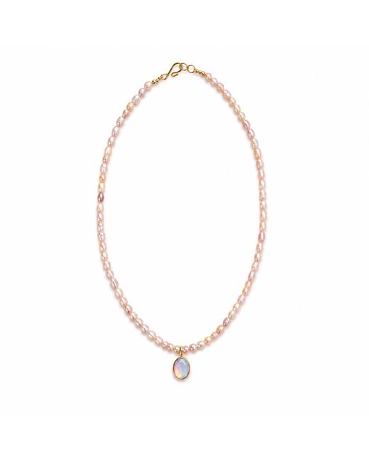 ORIGIN OF HEARTS Metallic Neutrals Liora Necklace – Freshwater Pearl & Opalite Pendant Necklace