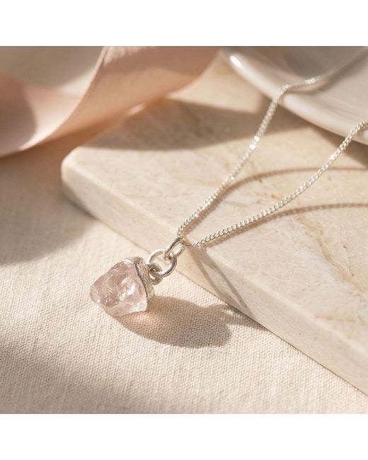 Harfi White Raw Rose Quartz October Birthstone Sterling Necklace