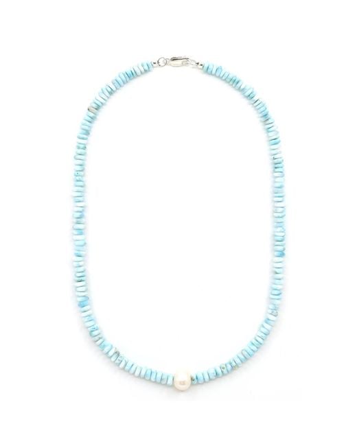 Shar Oke Blue Larimar & Freshwater Pearl Beaded Necklace